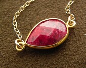 SALE Faceted Ruby Vermeil and Gold Filled Teradrop Pendant Necklace  SALE