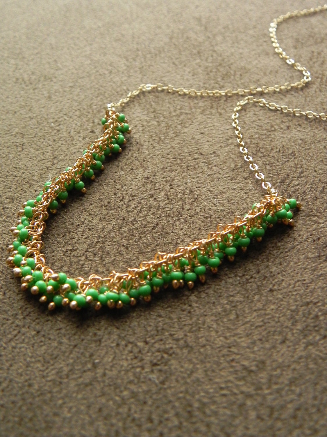 SALE Green Glass Vermeil and Gold Filled Cluster Necklace