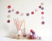 NEW cottage chic crochet flower garland... Violet - grape, damson, soft pink and vintage coral