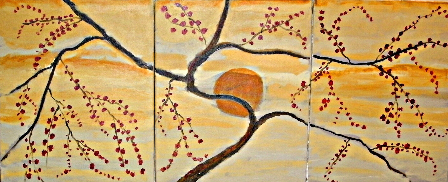 Zen art Orange Sun Large 20X 48 on Three canvases