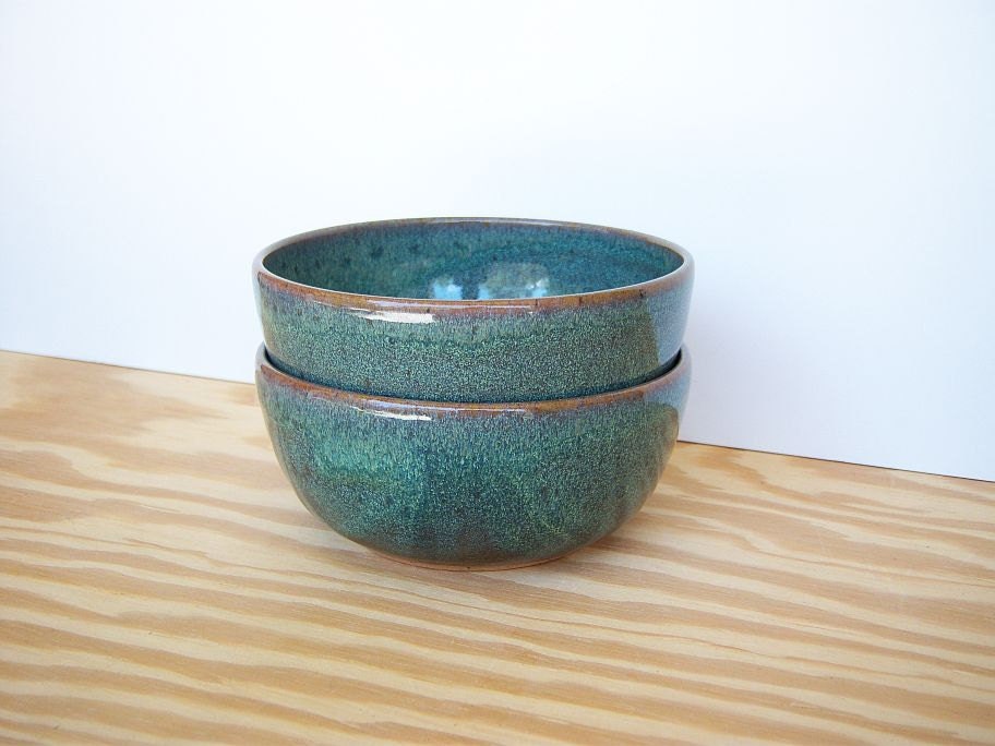 Pottery Soup Bowls in Sea Mist Glaze - Set of 2
