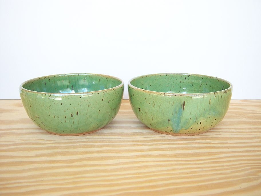 Spring Green Stoneware Pottery Bowls - Set of 2