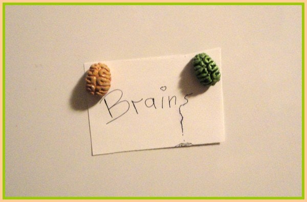 Set of 2 little brain magnets made of polymer clay.