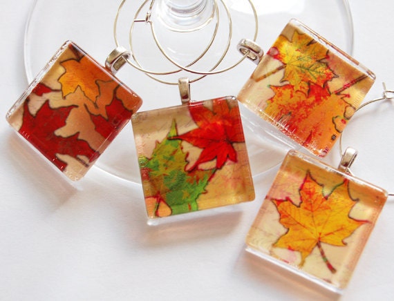 Thanksgiving Charms, Wine Glass Charms, Wine Charms, Glass Wine Charms, Leaves, Autumn, Fall, Fall Leaves