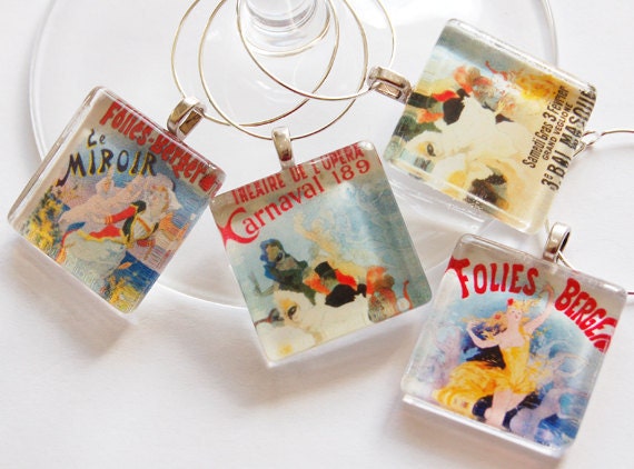 Painting Wine Charms, Wine Glass Charms, French Painting Charms, French Charms, Painting Wine Charms, art wine charms, toulouse lautrec