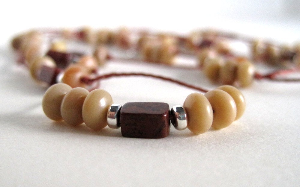 Agate Sterling Silver Handknotted Necklace Long Cord Strand