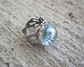 Vintage Aqua Cabachon Silver Filigree Adjustable Ring