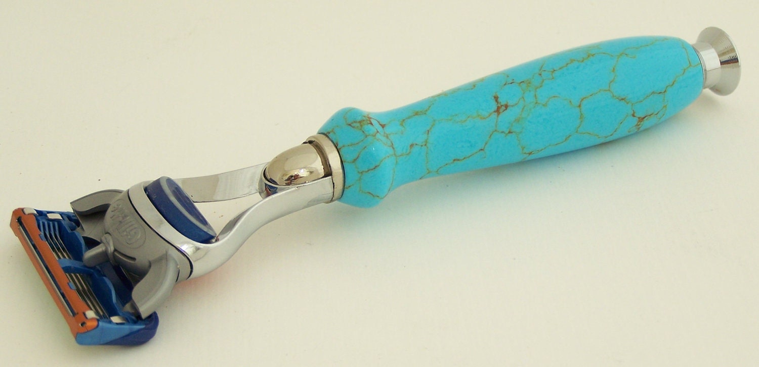 Turquoise Web Tru-Stone Fusion Razor Shaving Handle (Handmade in USA)