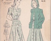 WWII cute dress and jacket hoodie Pattern Advance 2453 Size 14 1940s
