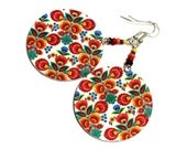Folk Flowers polish folk art  motif Earrings orange red yellow fall fashion, Gift under 25  (4L) - MADEbyMADA
