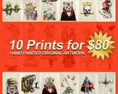 Buy 10 prints for 80 dollars Sale - Original Artwork HAND-PAINTED illustration on Vintage Dictionary page, Dictionary art print