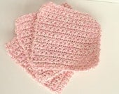 Childs Crocheted Cotton Washcloths Set of 3 in Soft Pink & Ecru Twist - GraciLuS