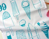 Tea towel - Ice Cream Lollies - screenprinted in turquoise