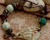 SPRING LEAF - Handmade Pistachio Ceramic Leaf, Handmade Lampwork and Ceramic Beads, Vintaj Components