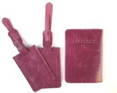 PASSENGER'S SET - passport leather cover & 2 Luggage tags - Purple Lilac