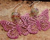BUTCHART GARDEN BUTTERFLY - Handmade Sparkle Lampwork Beads, Large Butterfly, Sterling Silver