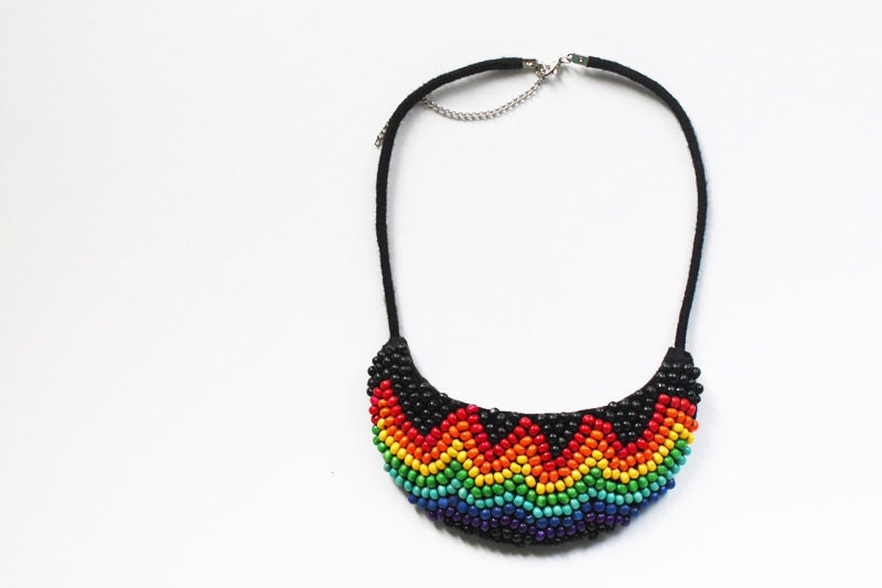 Rainbow Jewelry, Ethnic Rainbow statement necklace, Ethnic necklace with rainbow colors, Tribal - elifus