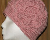 Size: Toddler / Hand Crocheted Pink Cloche Hat with Flower