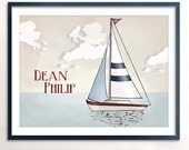 Personalized Boy Room Art 8 x 10 print - Sailboat