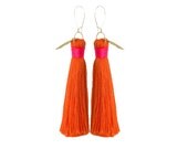Mini Fringe Tassel Earrings Melon and Hot Pink