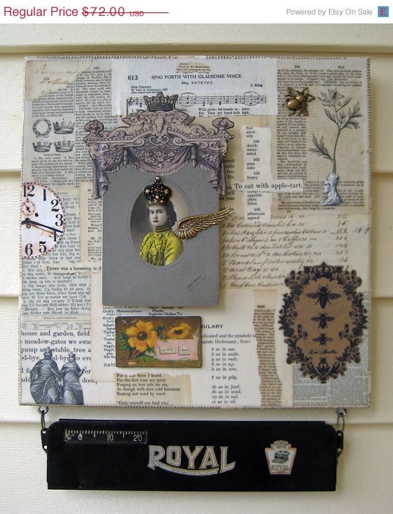 20% off EVERYTHING Queen Bee Steampunk Assemblage Collage antique photos vintage ephemera wings old typewriter mixed media