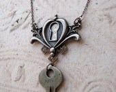 20% off EVERYTHING Steampunk Vintage Keyhole Necklace antique watch parts numbered Key Cinderella jewellery
