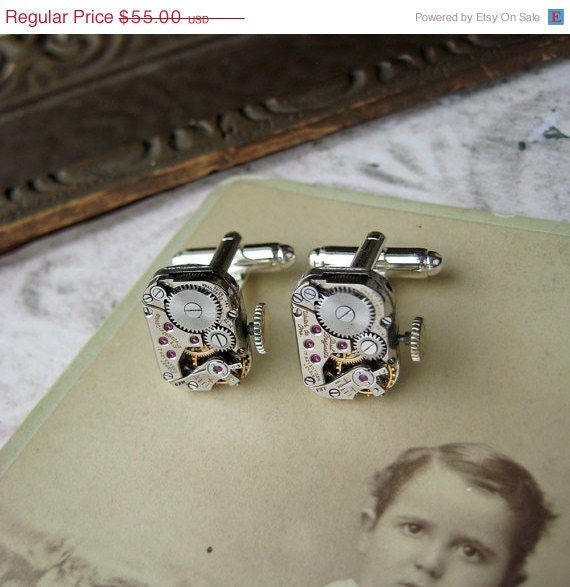 20% off EVERYTHING Steampunk wedding Cufflinks Recycled Vintage watch parts WATCH Mechanical gears antique wristwatch movements