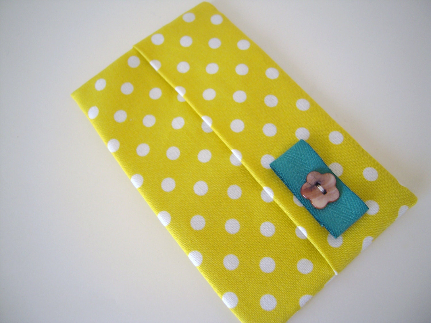 Tissue Case/White Dot On Citron x Green Tag x Brown Button