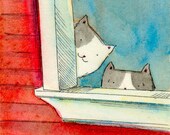 Original ACEO -- Peek out of the red house