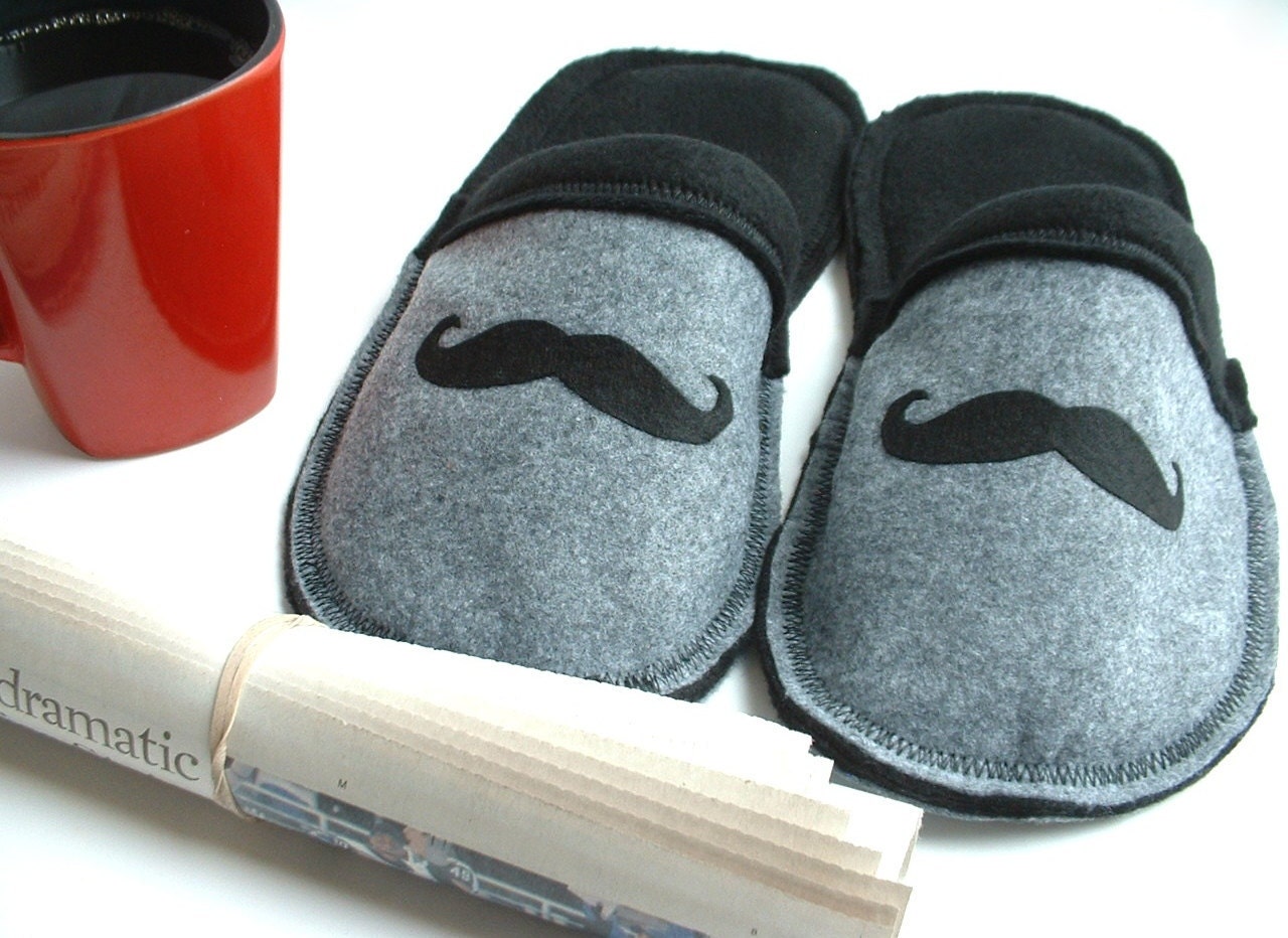 Handmade Mens Slippers // Mr Mustache // Fathers Day