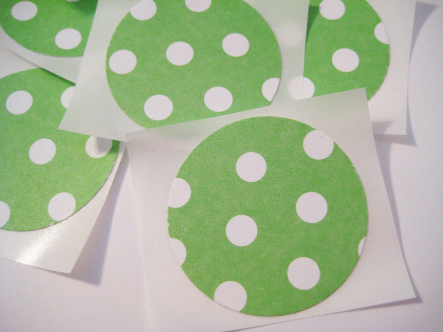 Polka dot stickers, green and white, 12 count