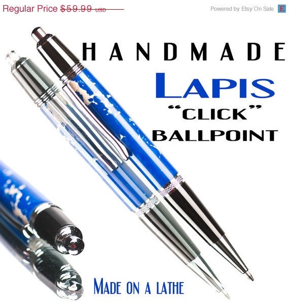 20% ALL PENS On SALE Now Handcrafted Ballpoint Pen Chilean Lapis Bright blue Lapis handmade on a lathe ballpoint Click style pen high quali