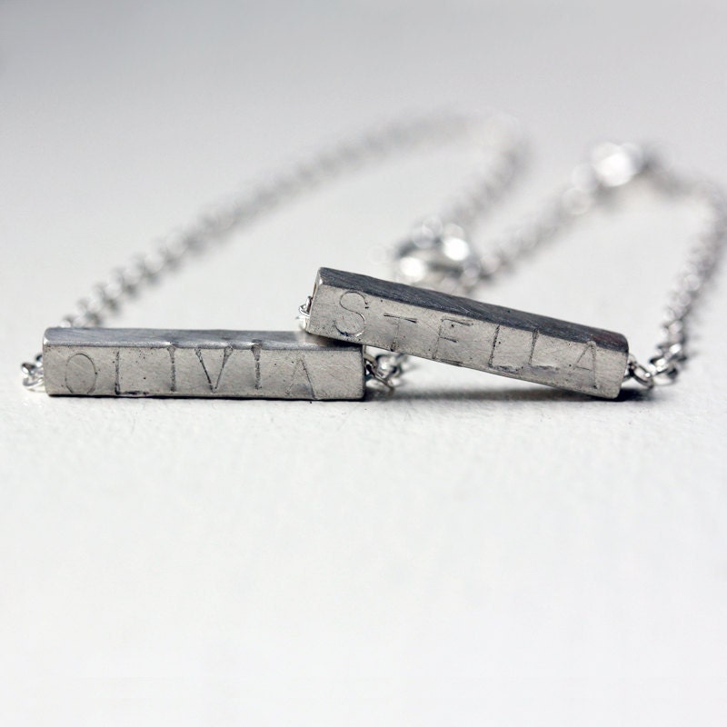 Personalized silver bracelet duo - hand stamped - sisters - bracelet set - custom - gift idea - Muse collection