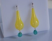 Geometric Statement Earrings in Yellow Blown Glass with Aqua Accents