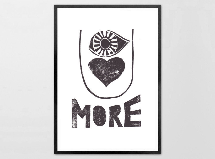 I Love You More - Linocut Art Print dark gray