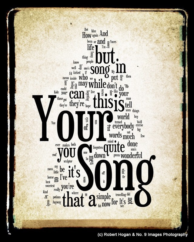 Your Song Lyrics - Elton John - Word Cloud Word Art Print 16x20 - Gift Idea