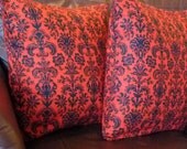 Decorative Accent Pillow Covers - Set of Two - Black and Red Damask