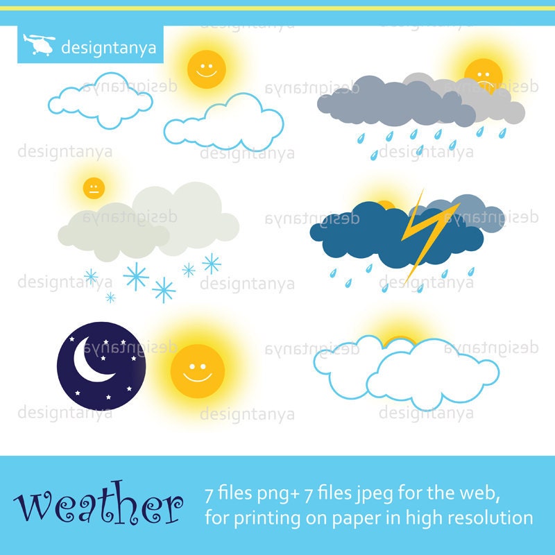 Clipart Weather, Clouds, the Sun, the Rain, the sky was Clear, the Moon, the Night, the Stars, the Storm, clipart clouds, snow, Clipart Clip