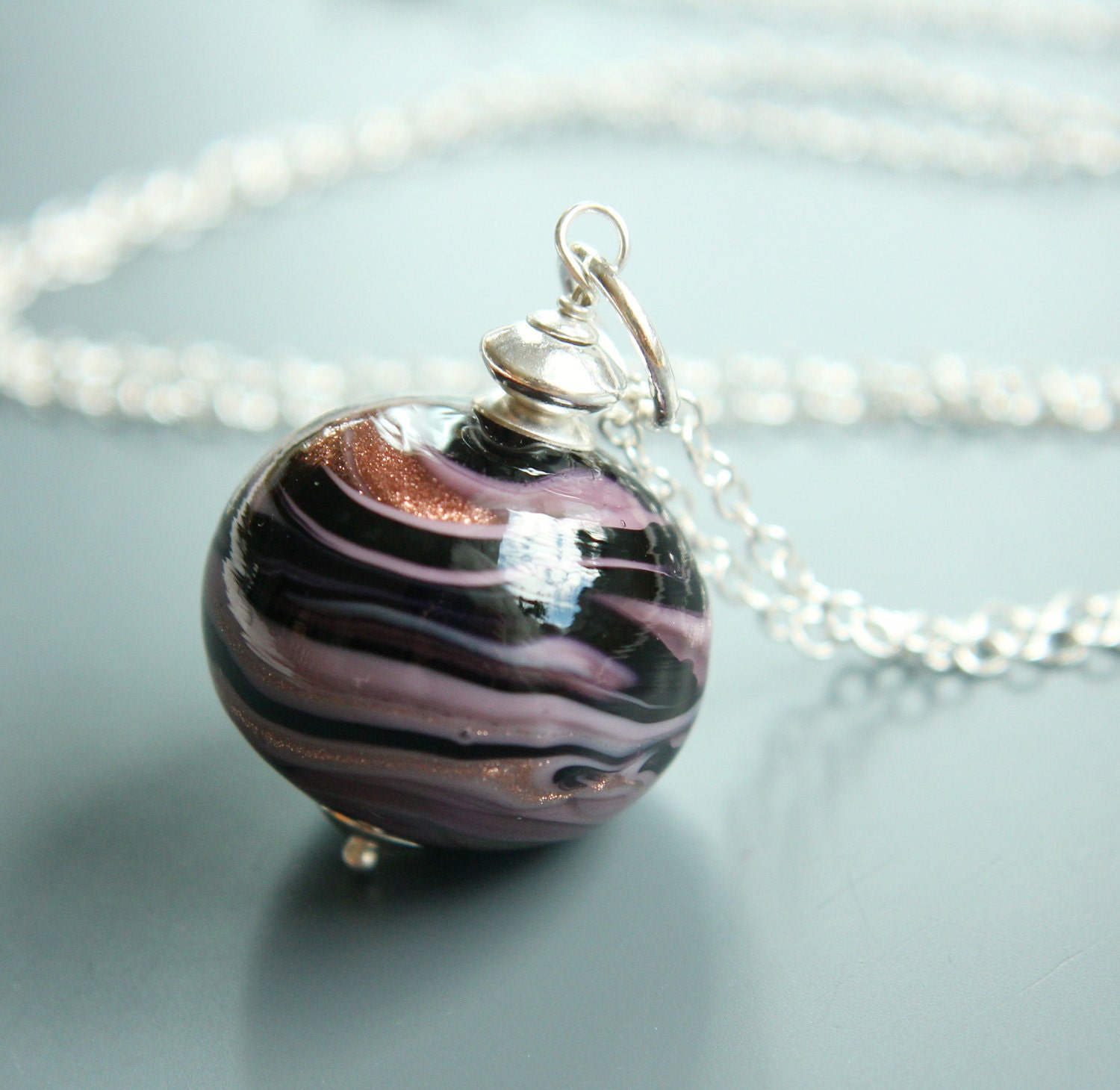 Lampwork Necklace -  Sterling Silver, Glass Necklace, Purple, Black, Handmade Jewellery, Lampwork Jewelry