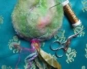 sparkling handmade needle book - fairy leaves in the sewing basket