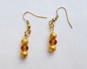 Gold plated 6mm stardust earrings with amber glass 4x6mm faceted rondelle  bead