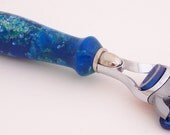 Ocean Blue Acrylic Fusion Razor Shaving Handle (Handmade in USA)