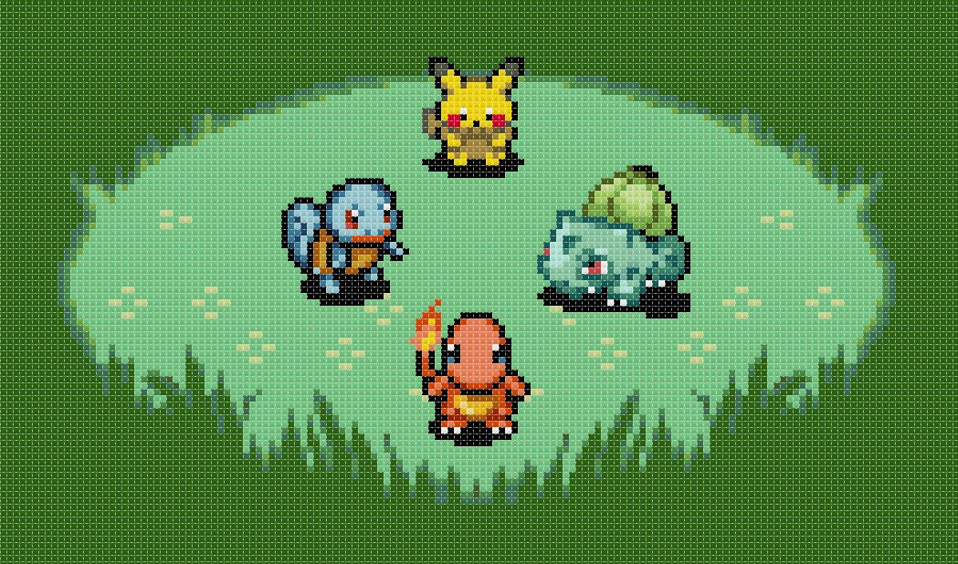 Pokemon counted cross stitch pattern - Pikachu, Squirtle, Bulbasaur and Charmander