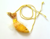 FANCY FISH, Summer Textile Pendant, Yellow Fish, Sunny Decor, Fiber Art - BozenaWojtaszek