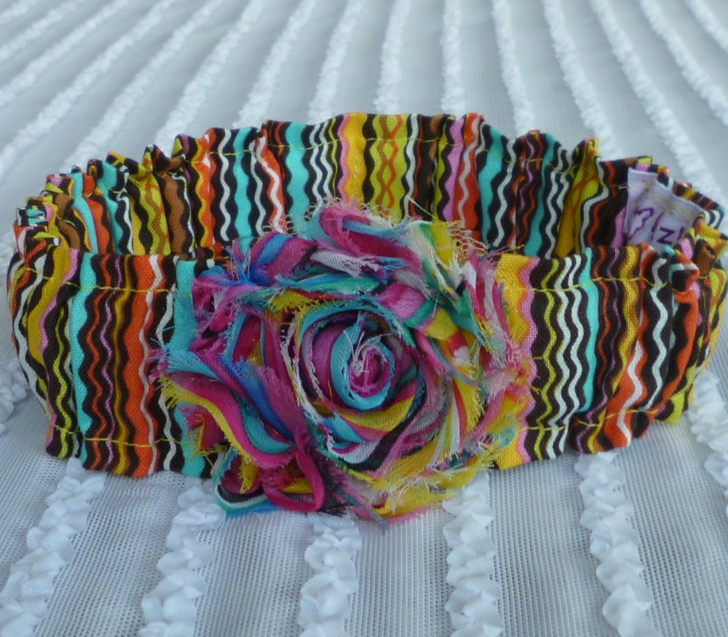 Crazy for Stripes Dog Scrunchie Necklace with striped shabby chic rose - M