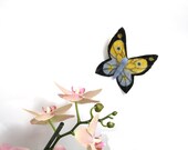 Butterfly Brooch Pin, Felt, yellow and blue - katuasha