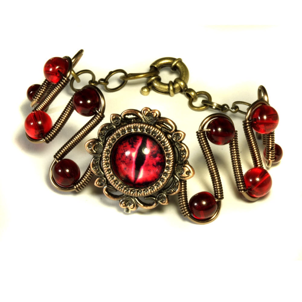 Steampunk Jewelry - Evil Red Dragon Eye Bracelet
