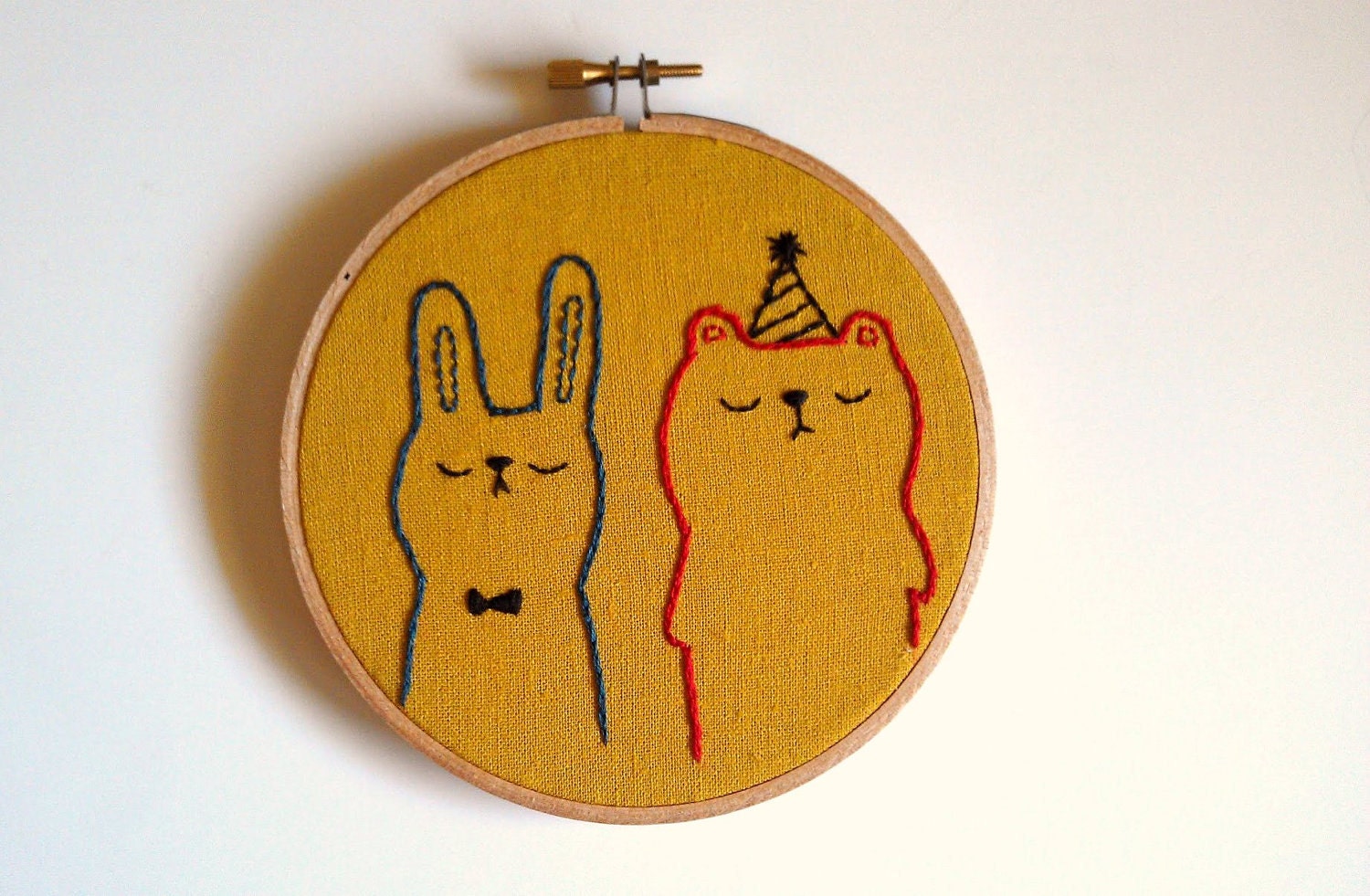 party friends - embroidered wall art - ready to ship