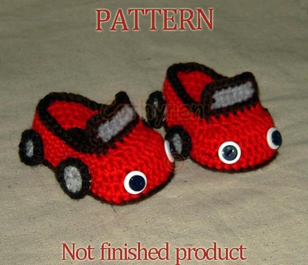 Pattern 41 - Crocheted Baby Boy convertible sports Car shoes, booties, slippers, house shoes