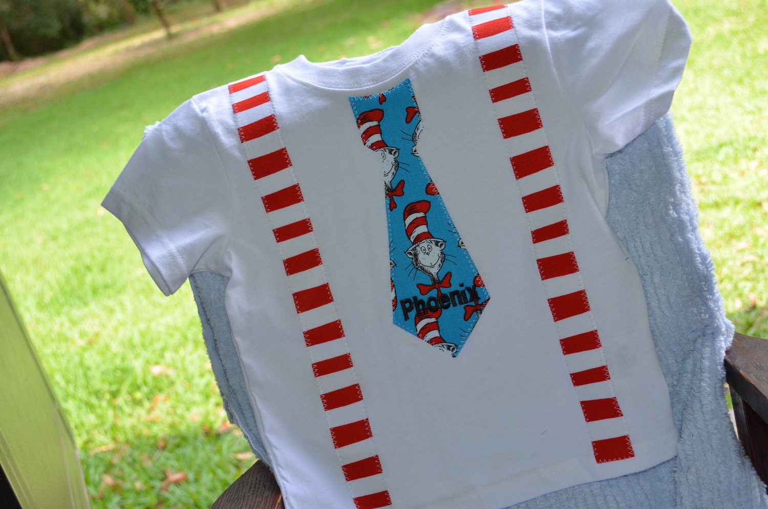 Boys Shirt Tie and Suspenders Personalized Dr. Suess Cath in the Hat Embroidered with Name or Monogramed Photo Prop Birthday Shirt